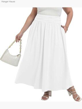 Plus Size Maxi Skirt with Pockets Elastic High Waisted A-Line Flowy Long Skirt